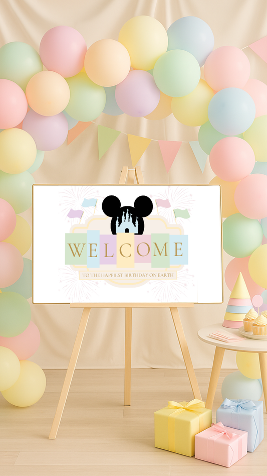 Pastel Disney-Inspired Birthday Welcome Sign – "Happiest Birthday on Earth" Printable